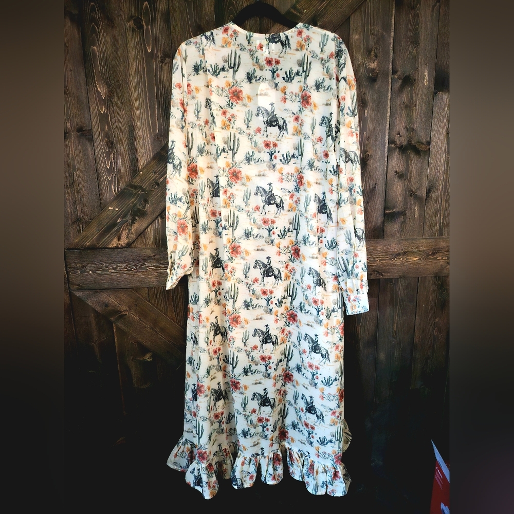 NWT Turquoise Haven FLORAL COWBOY RUFFLE KIMONO DUSTER Small - Large - Picture 3 of 5